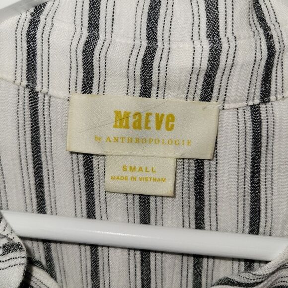Anthropologie Maeve Fairhope White Stripe ButtonDown Flutter Sleeve Blouse Top S - Picture 11 of 13